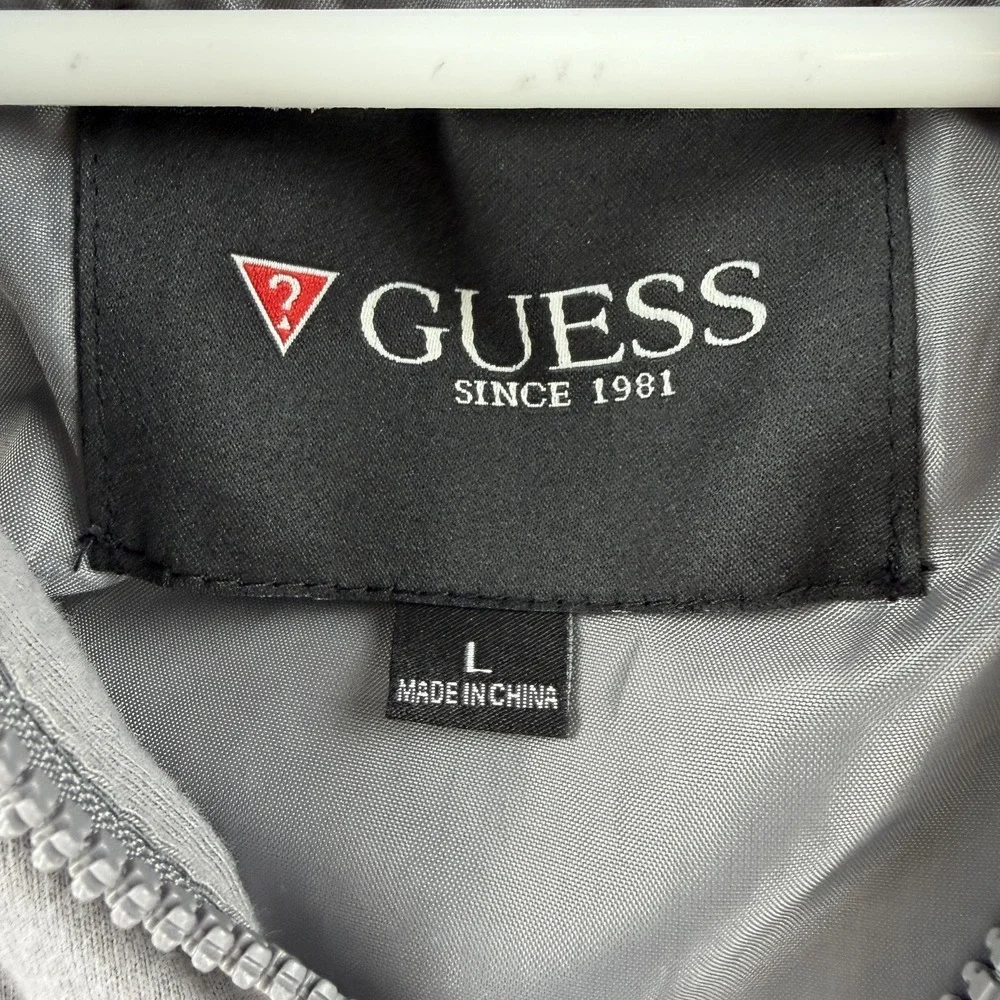 Guess Vest‎ Mens Large Gray Hooded Button Zip Layered Striped Casual X31N01W2FY0